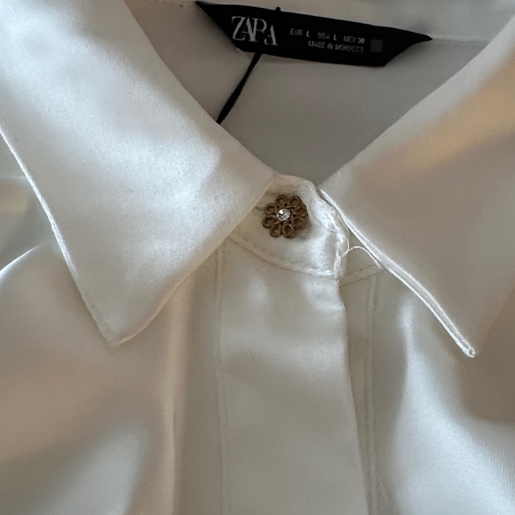 Zara White Ruffle Front Blouse - Picture 3 of 7